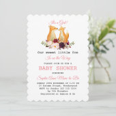 Invitation Aquarelle mignonne Renards Baby shower de fille en (Debout devant)