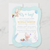 Invitation Aquarelle mignonne Rhino Unicorn Baby Boy Douche (Devant)