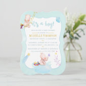Invitation Aquarelle mignonne Rhino Unicorn Baby Boy Douche (Debout devant)