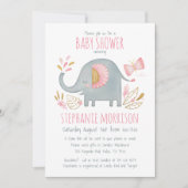 Invitation Aquarelle mignonne rose Eléphant Baby shower fille (Devant)