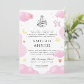 Invitation Aquarelle mignonne rose islamique Aqiqa Aqeeqa Bab (Debout devant)