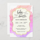Invitation Aquarelle mignonne rose Peach violet Baby shower F (Devant / Derrière)