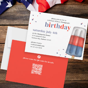 Invitation Aquarelle mignonne Rouge Blanc Bleu Popsicle QR Co