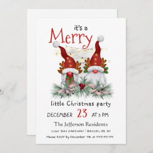 Invitation Aquarelle mignonne Rouge Gnomes Petite fête de Noë