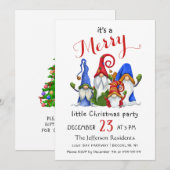 Invitation Aquarelle mignonne Rouge Gnomes Petite fête de Noë (Devant / Derrière)