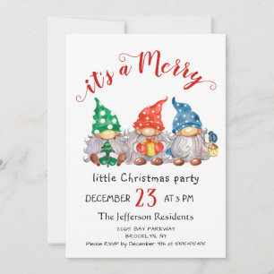 Invitation Aquarelle mignonne Rouge Gnomes Petite fête de Noë