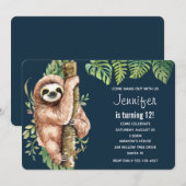 Invitation Aquarelle mignonne Sloth & Feuilles tropicaux Anni (Devant / Derrière)