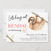 Invitation Aquarelle mignonne Sloth Hang Out Anniversaire (Devant)