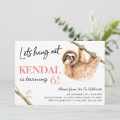 Invitation Aquarelle mignonne Sloth Hang Out Anniversaire (Debout devant)