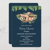 Invitation Aquarelle mignonne Sloth & Tropical Feuille Douche (Devant / Derrière)