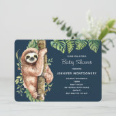 Invitation Aquarelle mignonne Sloth & Tropical Feuille Douche (Debout devant)
