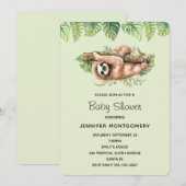 Invitation Aquarelle mignonne Sloth & Tropical Feuille Douche (Devant / Derrière)