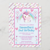 Invitation Aquarelle mignonne Unicorne et Arc-en-ciel Anniver (Devant / Derrière)