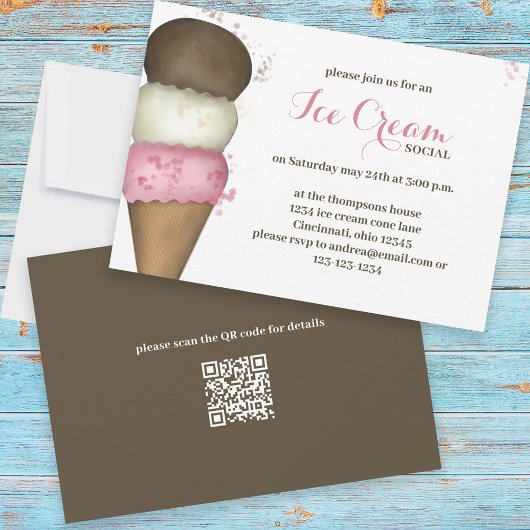 Invitation Aquarelle mignonne Whimsical Glace Cream Social QR