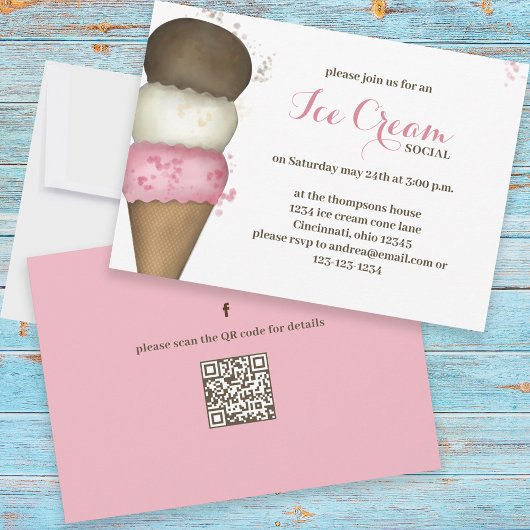 Invitation Aquarelle mignonne Whimsical Glace Cream Social QR