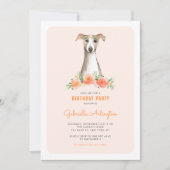 Invitation Aquarelle mignonne Whippet Peach Floral Anniversai (Devant)
