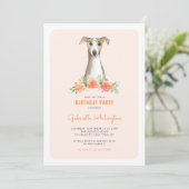 Invitation Aquarelle mignonne Whippet Peach Floral Anniversai (Debout devant)