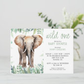 Invitation Aquarelle mignonne Wild One Elephant Baby shower (Debout devant)