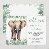 Invitation Aquarelle mignonne Wild One Elephant Baby shower (Devant / Derrière)