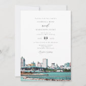 Invitation Aquarelle Milwaukee Wisconsin Skyline Mariage (Devant)