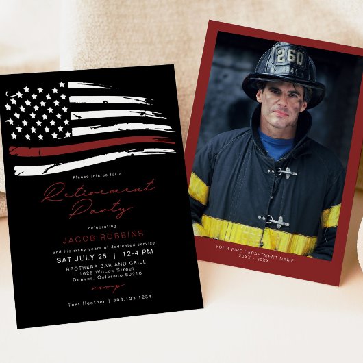 Invitation Aquarelle mince Red Line Drapeau Parti de retraite