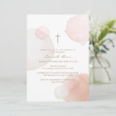 Invitation Aquarelle minimale Boho Gold Cross Baptême (Debout devant)