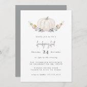 Invitation Aquarelle minimale Citrouille Gold Leaf Friendgivi (Devant / Derrière)