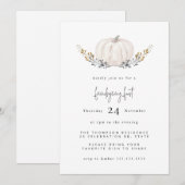 Invitation Aquarelle minimale Citrouille Gold Leaf Friendsgiv (Devant / Derrière)