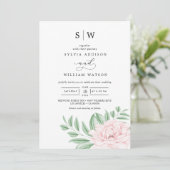 Invitation Aquarelle minimale Eucalyptus Mariage rose pâle (Debout devant)