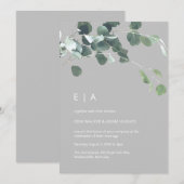 Invitation Aquarelle minimale Eucalyptus Monogramme vert (Devant / Derrière)