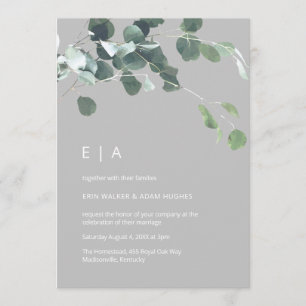 Invitation Aquarelle minimale Eucalyptus Monogramme vert