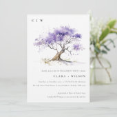 Invitation Aquarelle minimale Lilac Jacaranda Fiançailles arb (Debout devant)