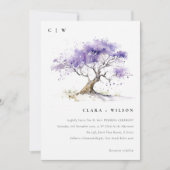 Invitation Aquarelle minimale Lilac Jacaranda Mariage arbre (Devant)