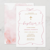 Invitation Aquarelle minimaliste Fille Christening Baptême (Devant / Derrière)