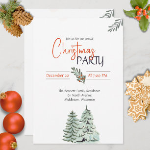 Invitation Aquarelle minimaliste moderne Rouge Vert Noël