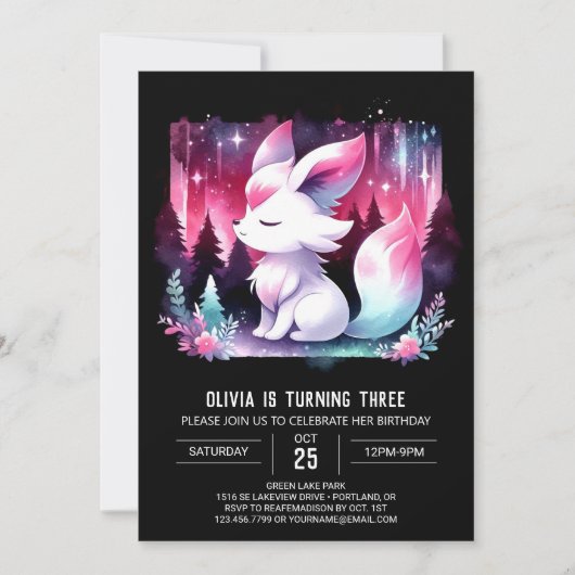Invitation Aquarelle minimaliste Wolf Anniversaire (Devant)