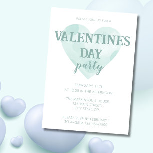 Invitation Aquarelle Mint Vert Coeurs Valentines Jour fêtes
