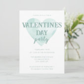 Invitation Aquarelle Mint Vert Coeurs Valentines Jour fêtes (Debout devant)