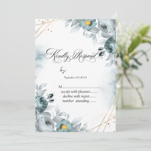 Invitation Aquarelle Mint vert Roses RSVP (Debout devant)
