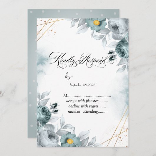 Invitation Aquarelle Mint vert Roses RSVP (Devant / Derrière)