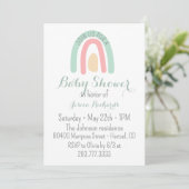 Invitation Aquarelle minty arc-en-ciel Baby shower fille (Debout devant)