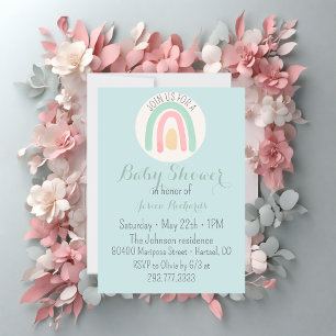 Invitation Aquarelle minuscule Baby shower arc-en-ciel bleu