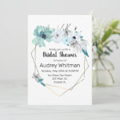 Invitation Aquarelle Mist Blue Grey Turquoise Floral Gold Fra (Debout devant)