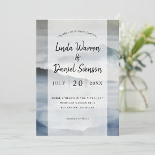 Invitation Aquarelle Misty mountain indigo bleu mariage Inv