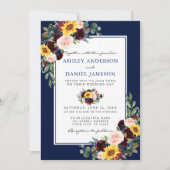 Invitation Aquarelle Mixte Floral Blue Frame Mariage (Devant)