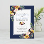 Invitation Aquarelle Mixte Floral Blue Frame Mariage (Debout devant)