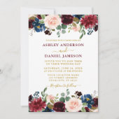 Invitation Aquarelle Mixte Floral Bourgogne Mariage or (Devant)