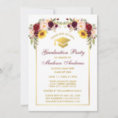 Invitation Aquarelle Mixte Floral Gold Graduation Party (Devant)