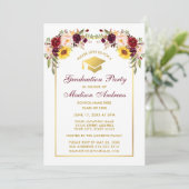 Invitation Aquarelle Mixte Floral Gold Graduation Party (Debout devant)