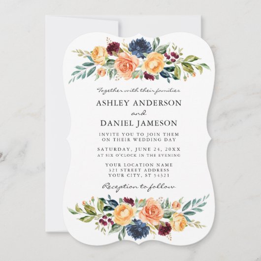 Invitation Aquarelle Mixte Floral Mariage (Devant)